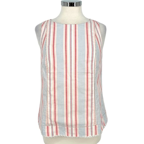 Vineyard Vines Abacos Stripe Tassel Sleeveless Top Pink Blue White Size 4 - Picture 1 of 13